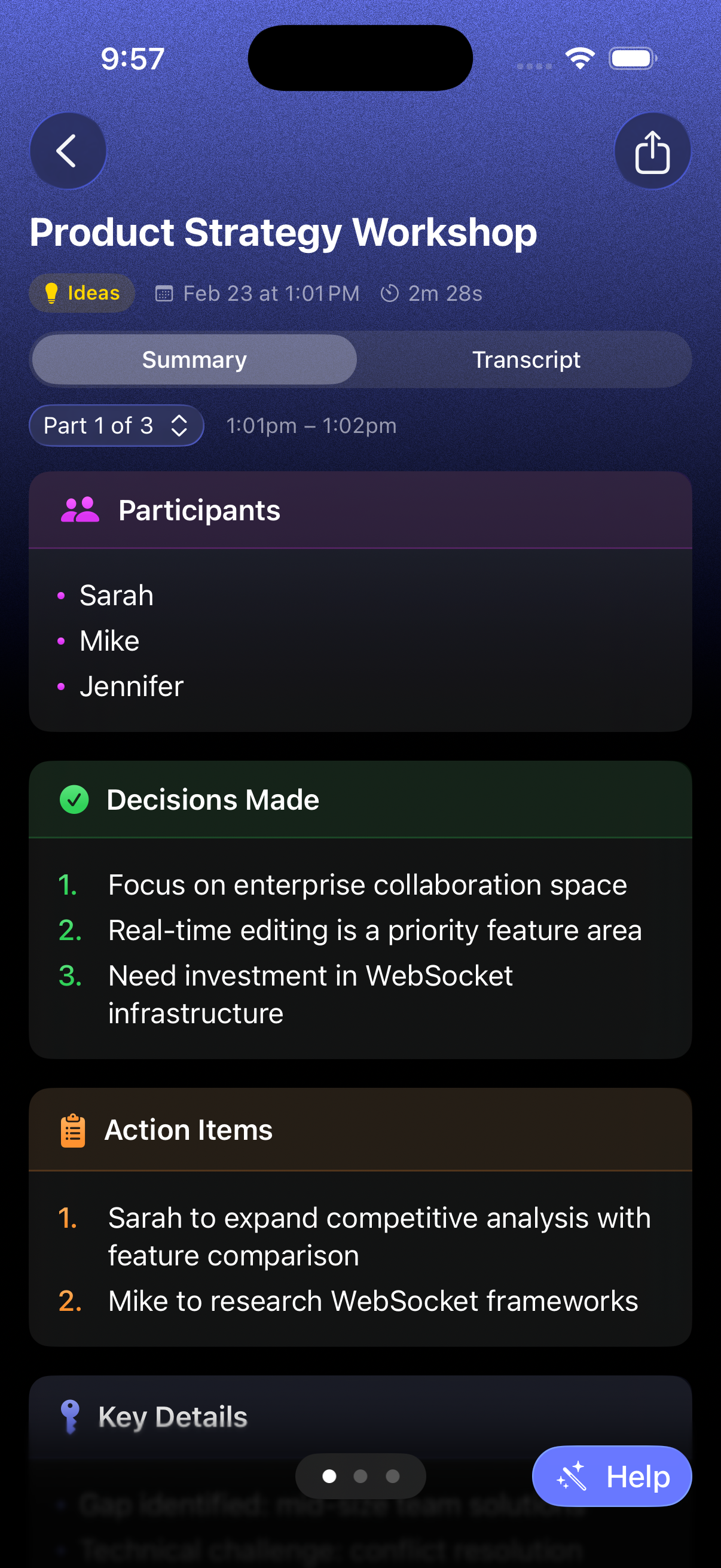 Transcript details with summaries