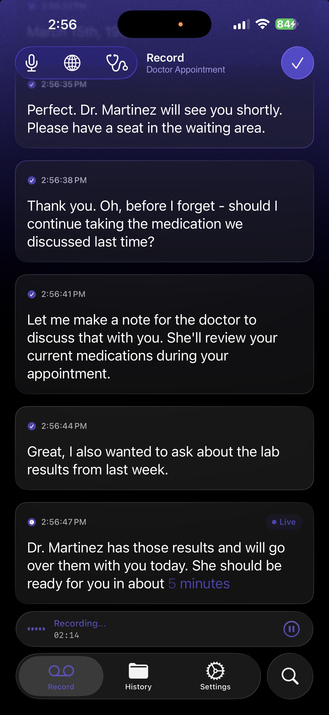 PrivaNota recording UI