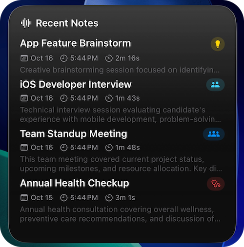 Large widget showing 4 most recent notes